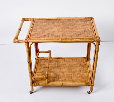 Mid-Century Italian Bamboo and Rattan Rectangular Serving Trolley, 1960s-JDR-1210070