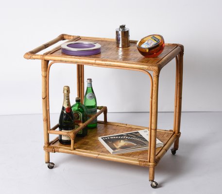 Mid-Century Italian Bamboo and Rattan Rectangular Serving Trolley, 1960s-JDR-1210070