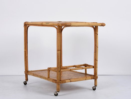 Mid-Century Italian Bamboo and Rattan Rectangular Serving Trolley, 1960s-JDR-1210070