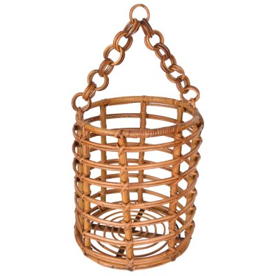 Mid-Century Italian Bamboo and Rattan Round Magazine Rack, 1960s-JDR-1125626