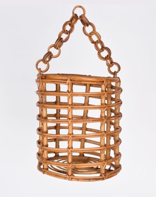 Mid-Century Italian Bamboo and Rattan Round Magazine Rack, 1960s-JDR-1125626