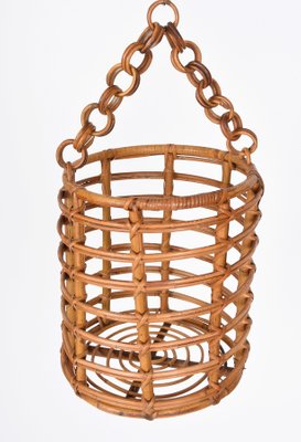 Mid-Century Italian Bamboo and Rattan Round Magazine Rack, 1960s-JDR-1125626