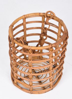 Mid-Century Italian Bamboo and Rattan Round Magazine Rack, 1960s-JDR-1125626