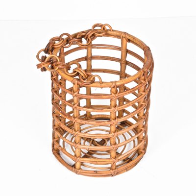 Mid-Century Italian Bamboo and Rattan Round Magazine Rack, 1960s-JDR-1125626