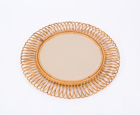 Mid-Century Italian Bamboo and Wicker Round Mirror by Franco Albini, 1960s-JDR-1771648