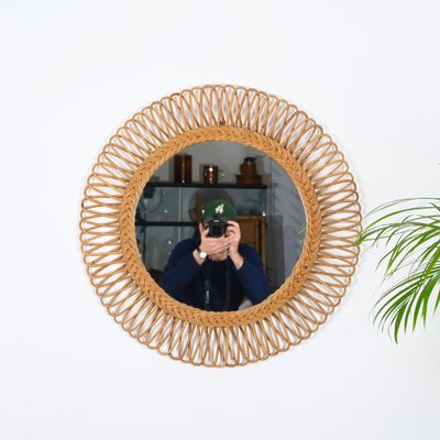 Mid-Century Italian Bamboo and Wicker Round Mirror by Franco Albini, 1960s-JDR-1771648