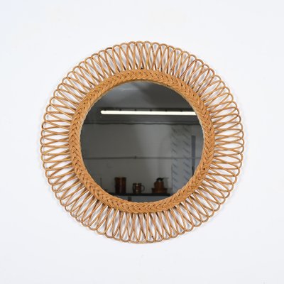 Mid-Century Italian Bamboo and Wicker Round Mirror by Franco Albini, 1960s-JDR-1771648