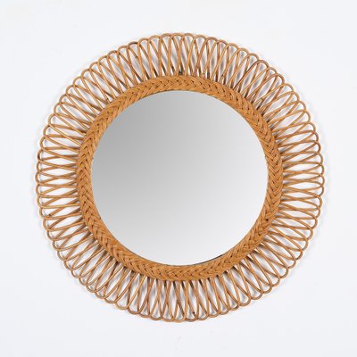 Mid-Century Italian Bamboo and Wicker Round Mirror by Franco Albini, 1960s-JDR-1771648