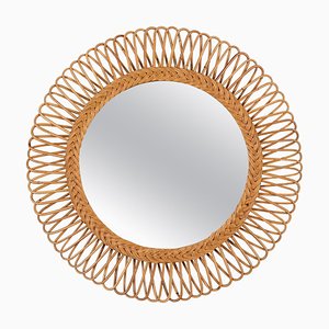 Mid-Century Italian Bamboo and Wicker Round Mirror by Franco Albini, 1960s-JDR-1771648