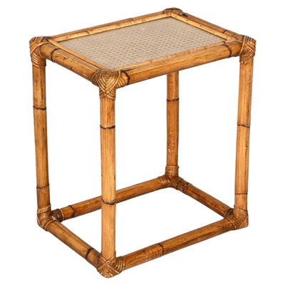 Mid-Century Italian Bamboo and Wicker Side Table, 1970s-JDR-1328680