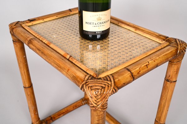 Mid-Century Italian Bamboo and Wicker Side Table, 1970s-JDR-1328680