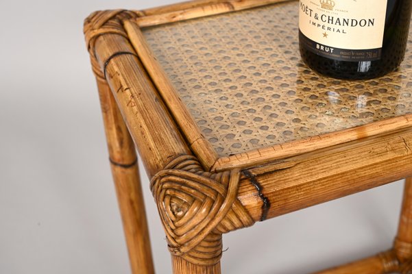 Mid-Century Italian Bamboo and Wicker Side Table, 1970s-JDR-1328680