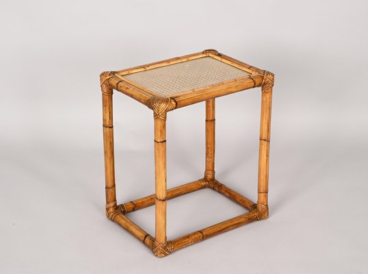 Mid-Century Italian Bamboo and Wicker Side Table, 1970s-JDR-1328680