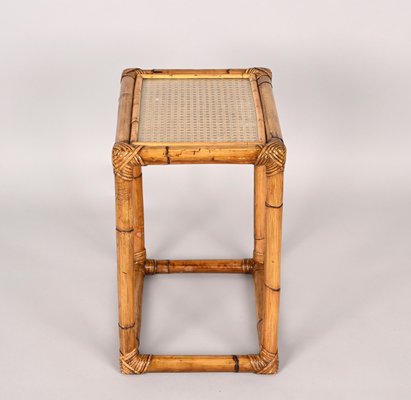 Mid-Century Italian Bamboo and Wicker Side Table, 1970s-JDR-1328680