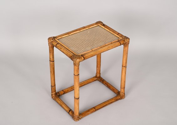 Mid-Century Italian Bamboo and Wicker Side Table, 1970s-JDR-1328680