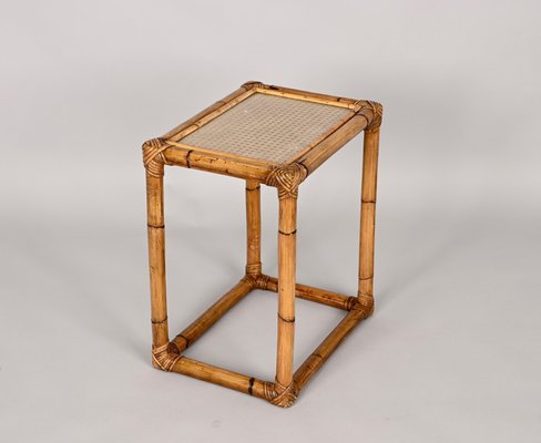 Mid-Century Italian Bamboo and Wicker Side Table, 1970s-JDR-1328680