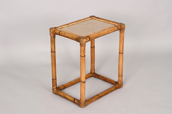 Mid-Century Italian Bamboo and Wicker Side Table, 1970s-JDR-1328680