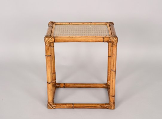 Mid-Century Italian Bamboo and Wicker Side Table, 1970s-JDR-1328680