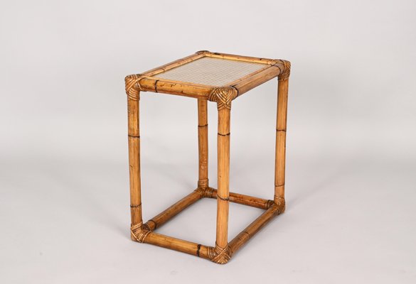 Mid-Century Italian Bamboo and Wicker Side Table, 1970s-JDR-1328680