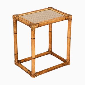 Mid-Century Italian Bamboo and Wicker Side Table, 1970s-JDR-1328680