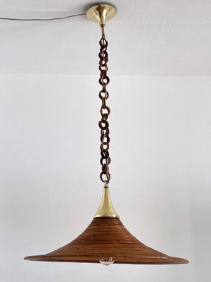 Mid-Century Italian Bamboo Rattan and Brass Pendant Lamp, 1970s-VNE-1189072