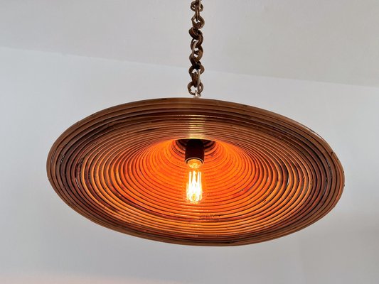 Mid-Century Italian Bamboo Rattan and Brass Pendant Lamp, 1970s-VNE-1189072