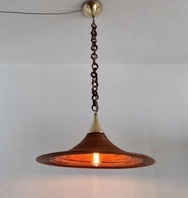 Mid-Century Italian Bamboo Rattan and Brass Pendant Lamp, 1970s-VNE-1189072