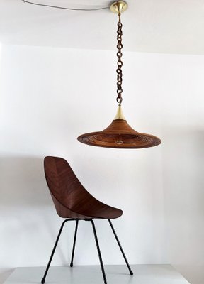 Mid-Century Italian Bamboo Rattan and Brass Pendant Lamp, 1970s-VNE-1189072