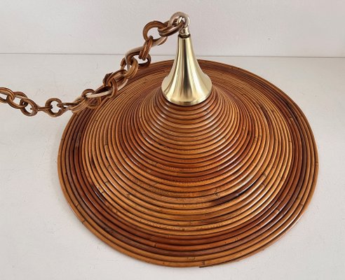 Mid-Century Italian Bamboo Rattan and Brass Pendant Lamp, 1970s-VNE-1189072