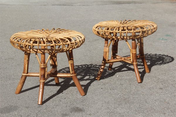 Mid-Century Italian Bamboo Stools, 1950s, Set of 2-EH-1180593