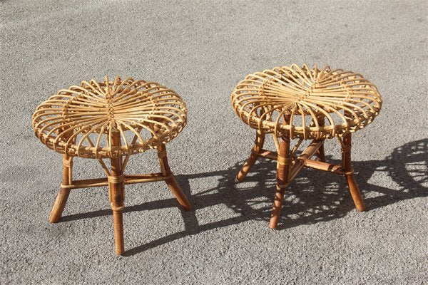 Mid-Century Italian Bamboo Stools, 1950s, Set of 2-EH-1180593