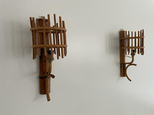 Mid-Century Italian Bamboo Wall Lamps, Italy, 1950s, Set of 2-RDS-1723560