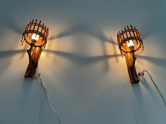 Mid-Century Italian Bamboo Wall Lamps, Italy, 1950s, Set of 2-RDS-1723560