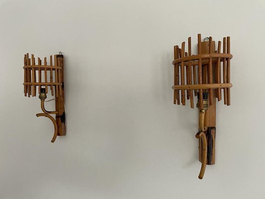 Mid-Century Italian Bamboo Wall Lamps, Italy, 1950s, Set of 2-RDS-1723560