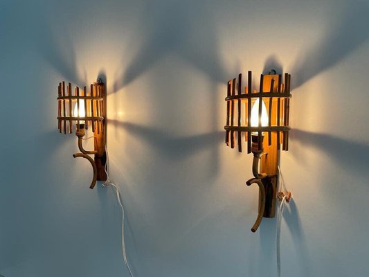 Mid-Century Italian Bamboo Wall Lamps, Italy, 1950s, Set of 2-RDS-1723560