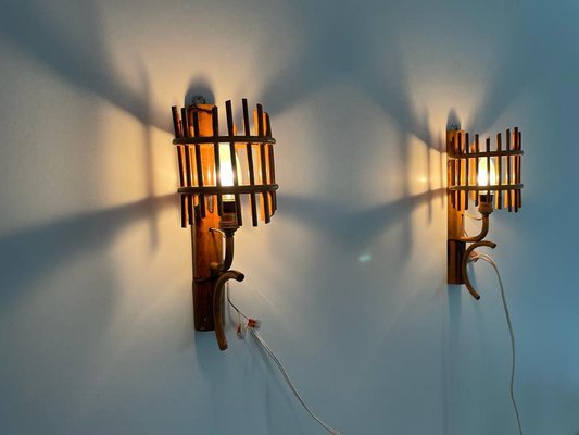 Mid-Century Italian Bamboo Wall Lamps, Italy, 1950s, Set of 2-RDS-1723560