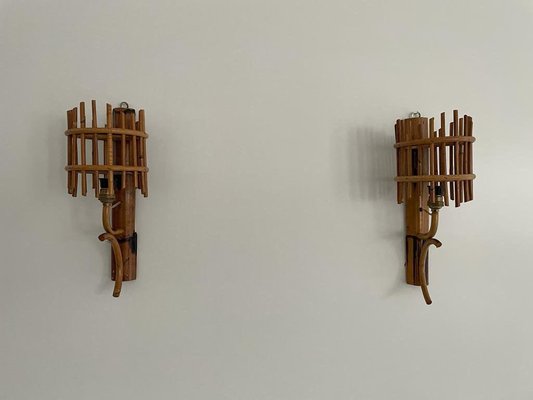 Mid-Century Italian Bamboo Wall Lamps, Italy, 1950s, Set of 2-RDS-1723560