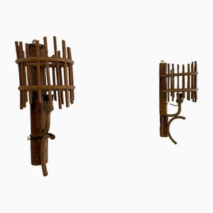 Mid-Century Italian Bamboo Wall Lamps, Italy, 1950s, Set of 2-RDS-1723560