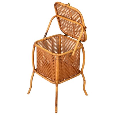 Mid-Century Italian Bamboo, Wicker and Vienna Straw Cubic Magazine Basket, 1960s-JDR-1257979