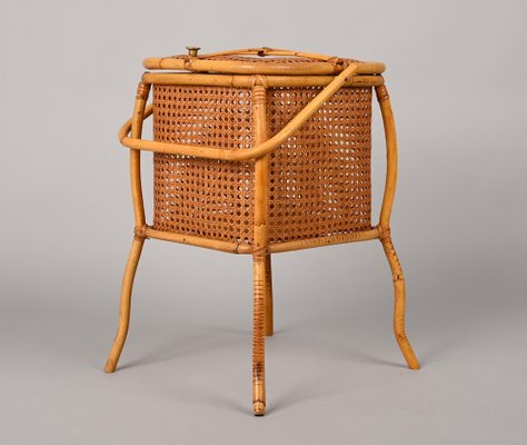 Mid-Century Italian Bamboo, Wicker and Vienna Straw Cubic Magazine Basket, 1960s-JDR-1257979