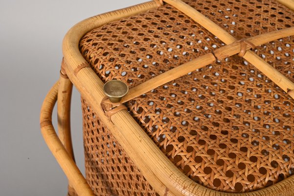 Mid-Century Italian Bamboo, Wicker and Vienna Straw Cubic Magazine Basket, 1960s-JDR-1257979