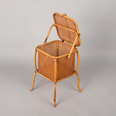 Mid-Century Italian Bamboo, Wicker and Vienna Straw Cubic Magazine Basket, 1960s-JDR-1257979