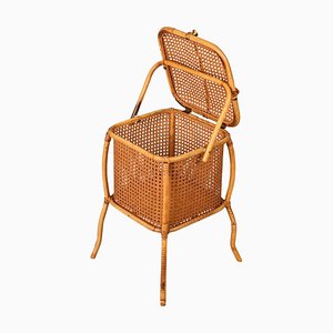 Mid-Century Italian Bamboo, Wicker and Vienna Straw Cubic Magazine Basket, 1960s-JDR-1257979