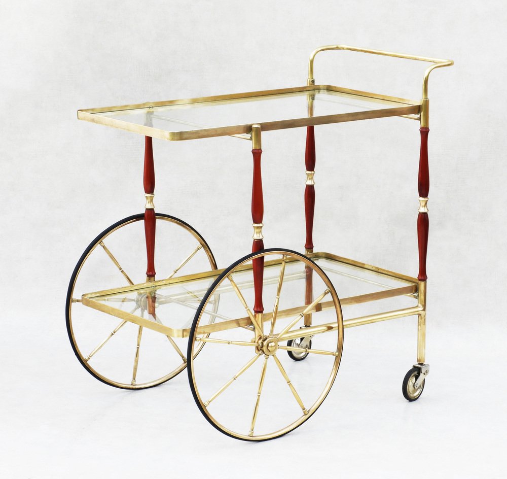 Mid-Century Italian Bar Cart Cocktail Trolley from Cesare Lacca, 1950