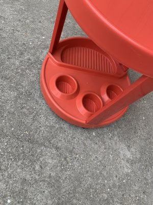 Mid-Century Italian Bar Cart in Red Plastic, 1970s-OXJ-1253982