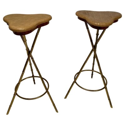 Mid-Century Italian Bar Stools in Brass, 1950s, Set of 2-KKZ-1814264