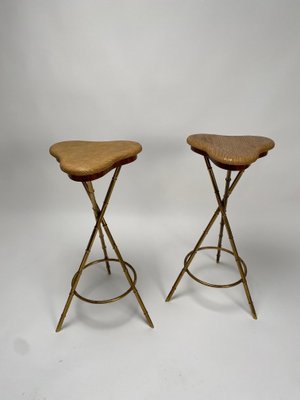 Mid-Century Italian Bar Stools in Brass, 1950s, Set of 2-KKZ-1814264