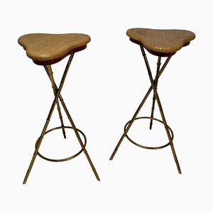 Mid-Century Italian Bar Stools in Brass, 1950s, Set of 2-KKZ-1814264