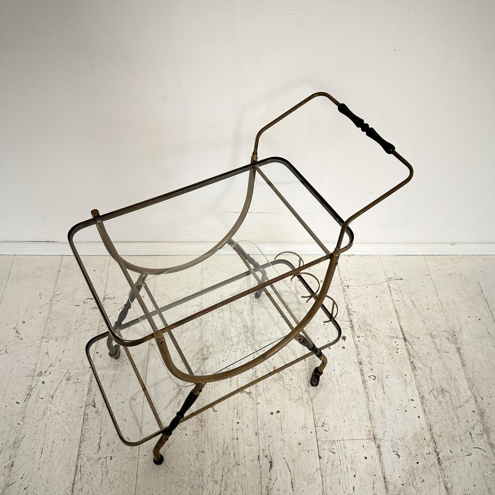 Mid-Century Italian Bar Trolley in Brass and Black Wood by Cesare Lacca, 1950