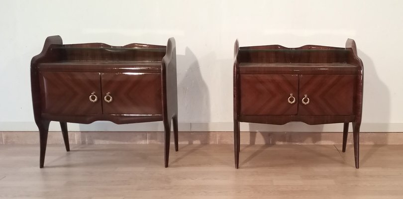 Mid-Century Italian Bedside Tables with Glass Tops in the style of Vittorio Dassi, 1950s, Set of 2-BZF-1716406